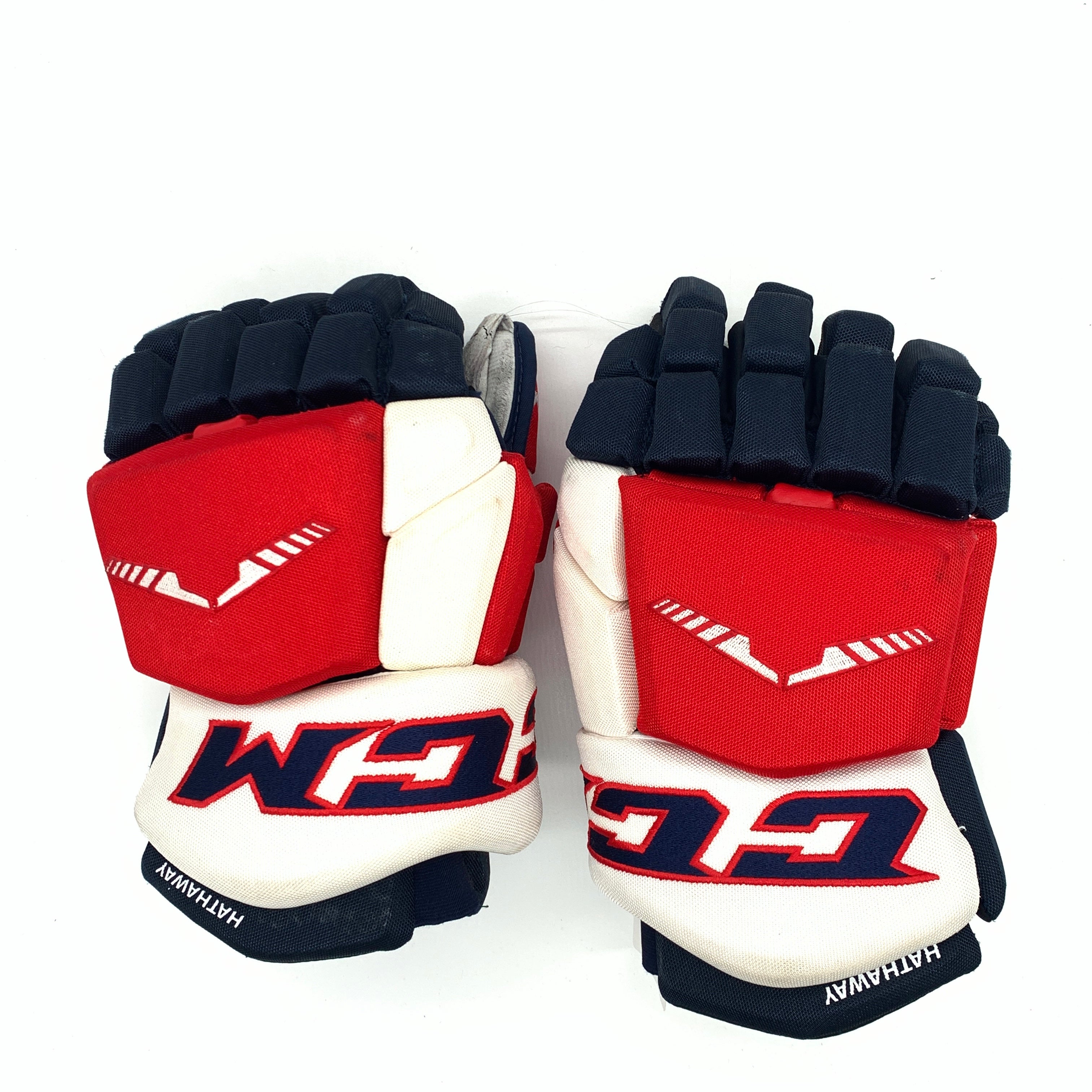 CCM HGTKPP - Gants d'occasion NHL Pro Stock - Capitals de Washington (LNH) - Garnet Hathaway (bleu marine/rouge/blanc)